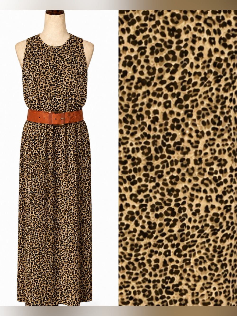 Vintage 90s leopard print column maxi dress w vintage leather belt. Fits like 10